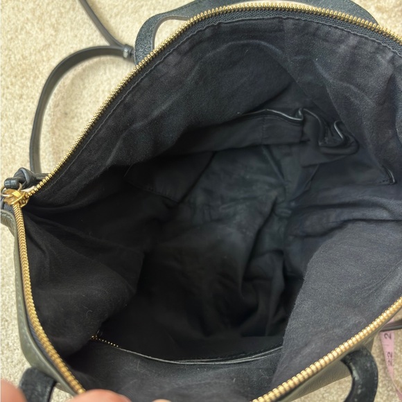 Kempton & Co Grayish Green Black Silver Slouchy Leather Bag Gold Hardware - Picture 12 of 13